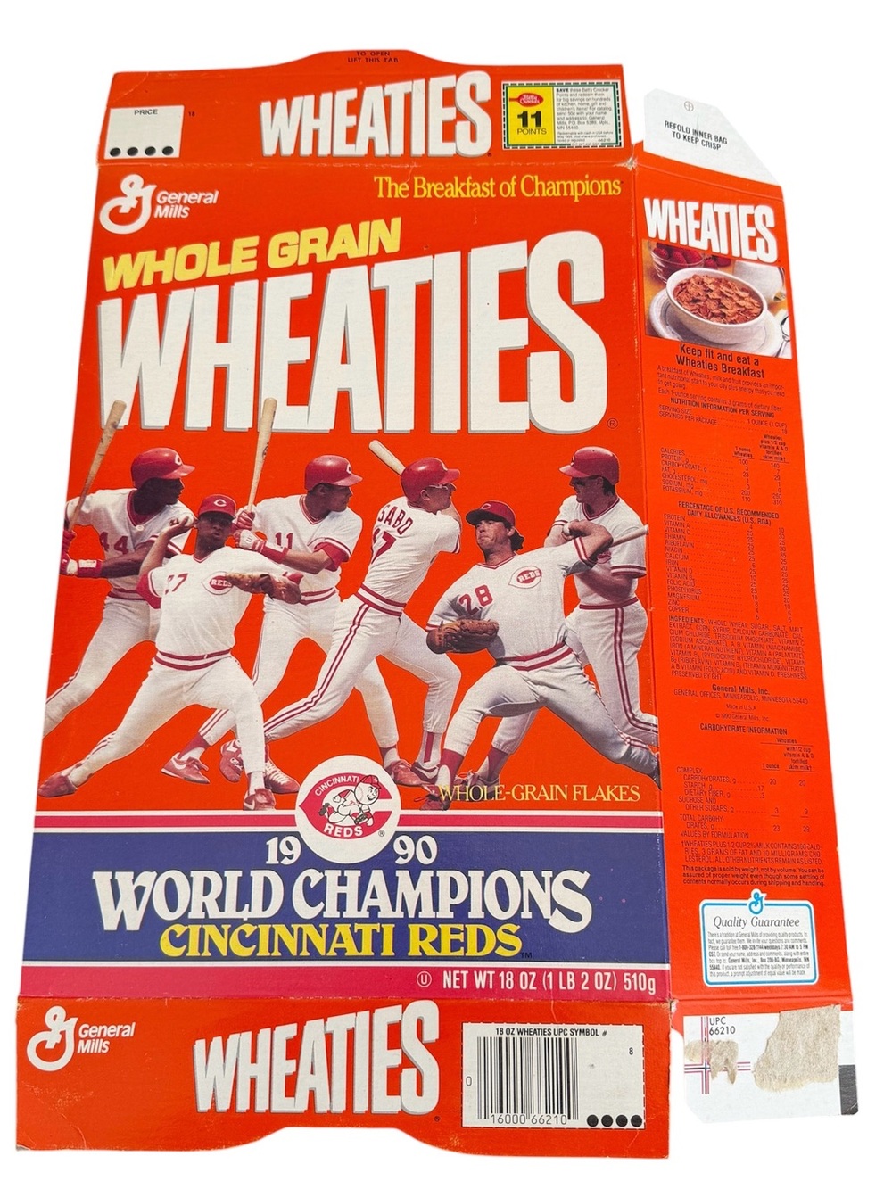 General Mills Wheaties Cincinnati Reds Flat Box 1990 World Champions Vintage